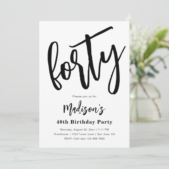 Invitations minimalistes 40e anniversaire | 40e (Debout devant)