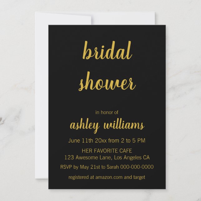 Invitations minimalistes de douche nuptiale noire  (Devant)