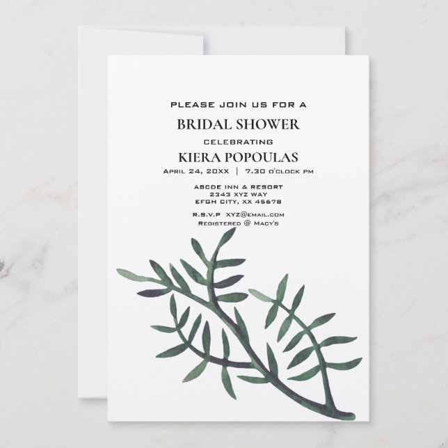 Invitations minimalistes de douches nuptiales (Devant)