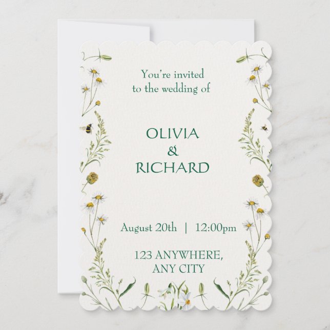 Invitations minimalistes florales fleurs sauvages (Devant)