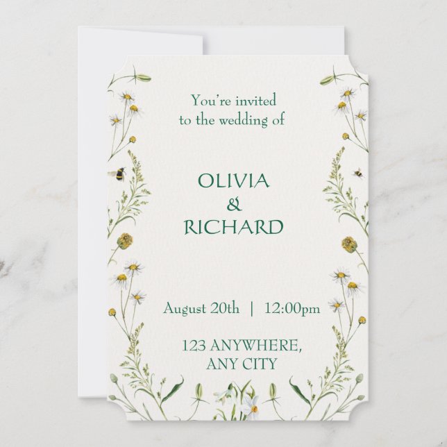 Invitations minimalistes florales fleurs sauvages (Devant)