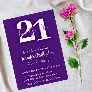 Invitations minimalistes modernes Purple 21e anniv