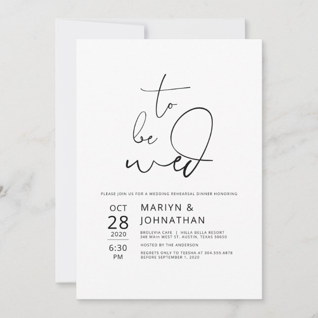 Invitations minimalistes pour le dîner de répétiti (Devant)
