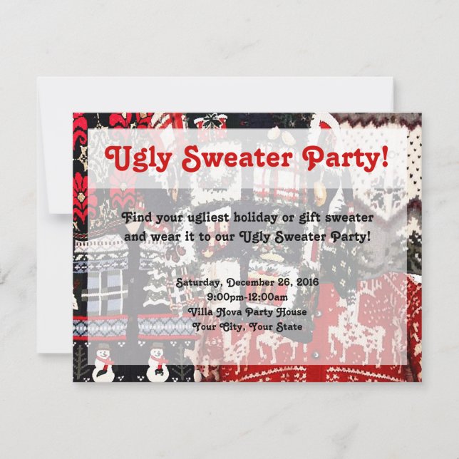 Invitations moches Sweater Party, Retro Rouge & Ve (Devant)