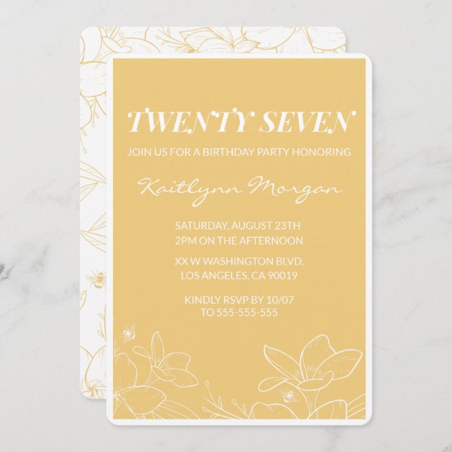 Invitations modernes à 27e anniversaire Floral Jau (Devant / Derrière)