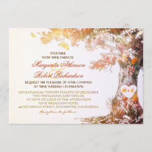 invitations modernes colorées de mariage de chêne