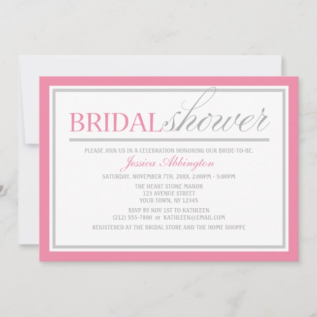 Invitations modernes de douche nuptiale rose et gr (Devant)