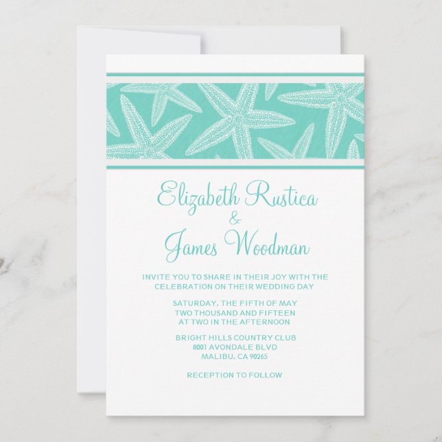 Invitations modernes de mariage de Starfish (Devant)