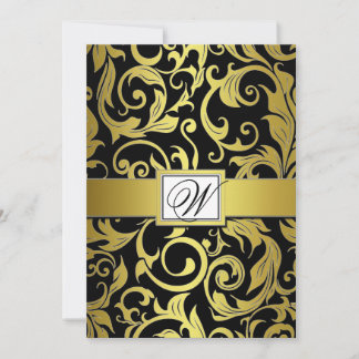 Invitations Monogram Black & Gold Mariage damassé