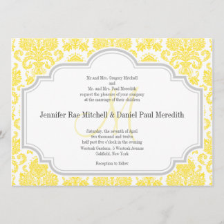 Invitations Monogram M Yellow Mariage damassé