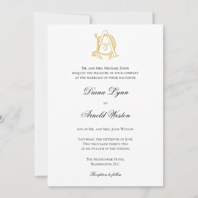 Invitations monogramme AD ou monogramme DA (Devant)