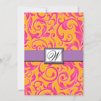 Invitations Monogrammes Damask Orange & Pink Weddi