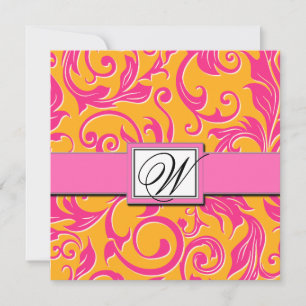 Invitations Monogrammes Damask Orange & Pink Weddi