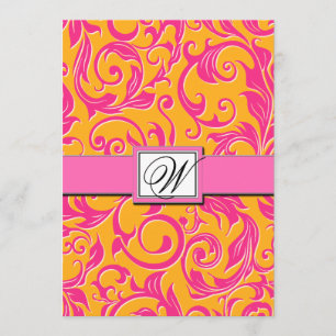 Invitations Monogrammes Damask Orange & Pink Weddi