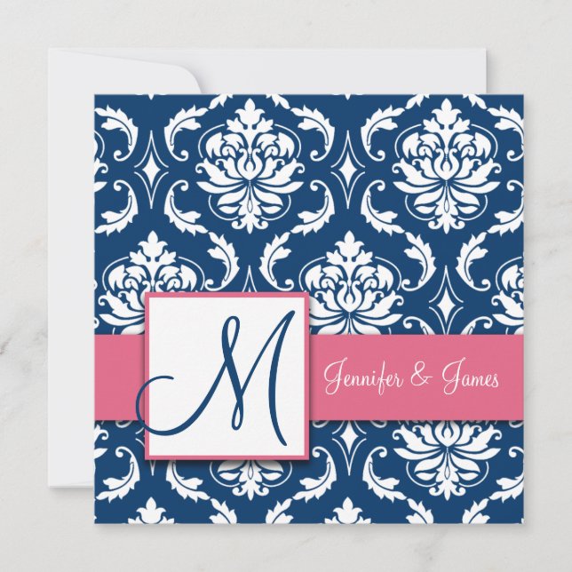 Invitations Monogrammes de Damas de la Marine Hone (Devant)