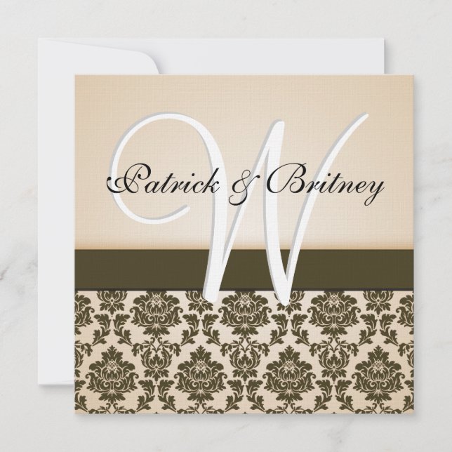 Invitations Monogrammes ivoire et Mariage damassé  (Devant)