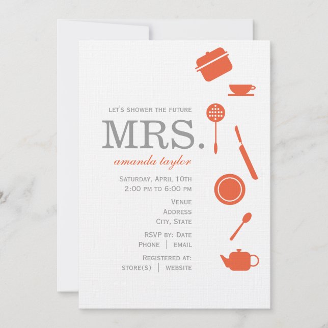 Invitations Monogrammes Orange Bridal Shower (Devant)