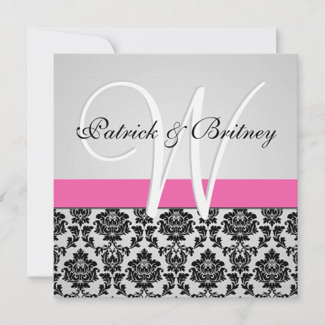 Invitations Monogrammes Pink & Silver Mariage dama (Devant)