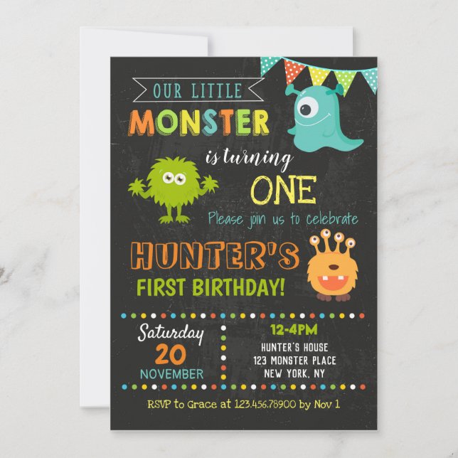 Invitations Monster Anniversaire - Petit Monster (Devant)