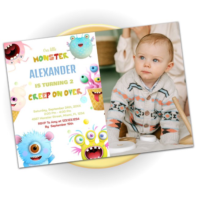 Invitations Monster Birthday avec photo (Monster Birthday Invitations with photo)