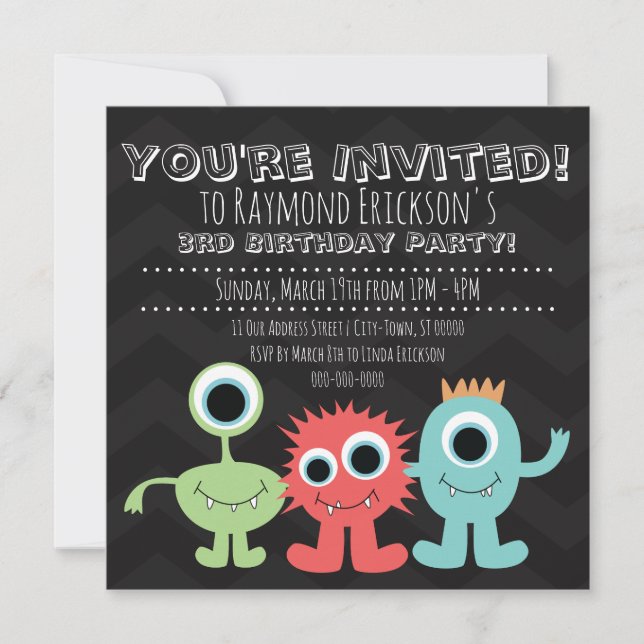 Invitations Monster Theme Anniversaire Fête (Devant)