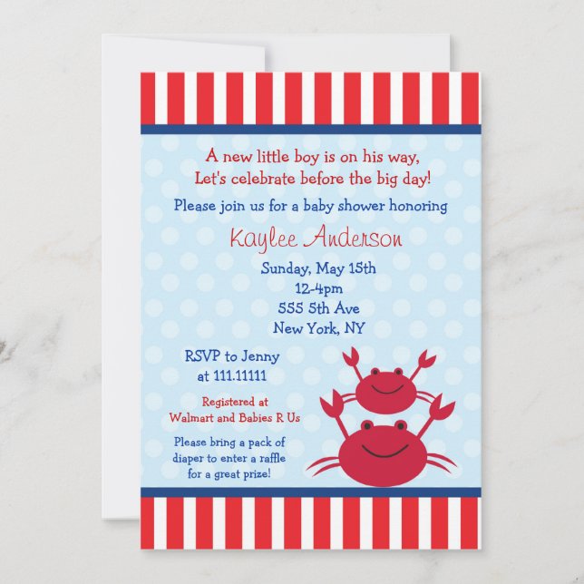 Invitations nautiques de baby shower de crabe (Devant)