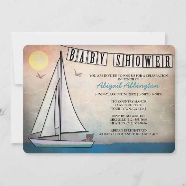 Invitations nautiques de baby shower de voilier (Devant)