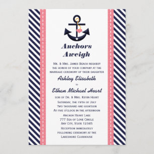 Invitations nautiques de mariage d'Ancre rose de