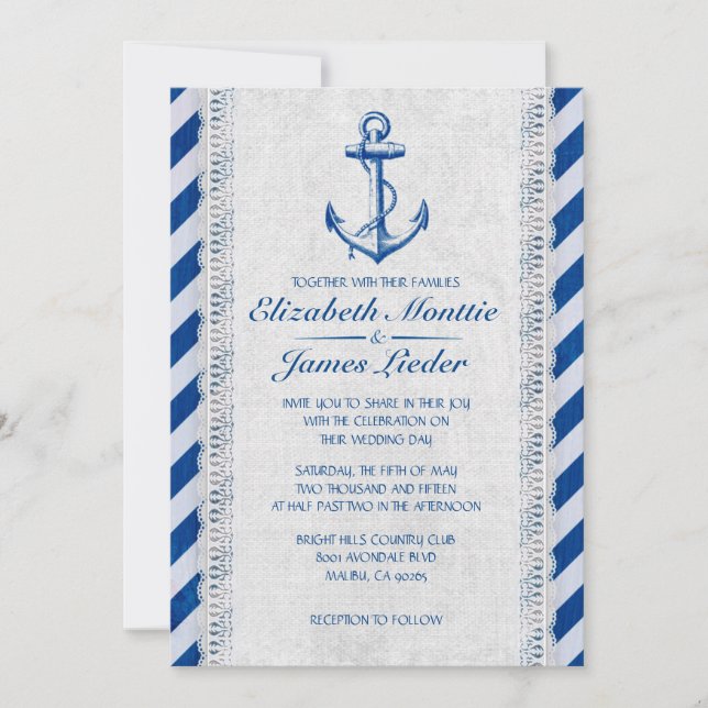 Invitations nautiques de mariage d'Ancre rustique (Devant)