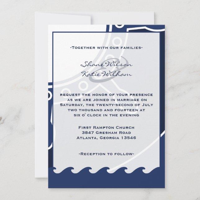 Invitations nautiques de mariage de bleu marine et (Devant)