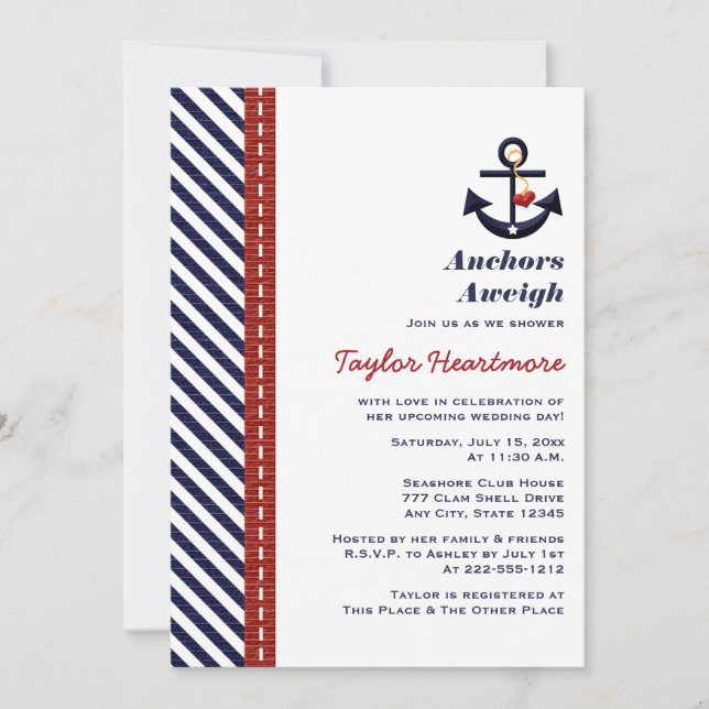 Invitations nautiques rouges de Fête de la mariée (Devant)