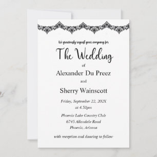 Invitations noces en dentelle noir et blanc