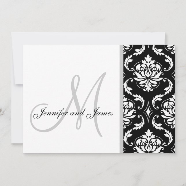 Invitations noires de mariage au monogramme de Dam (Devant)