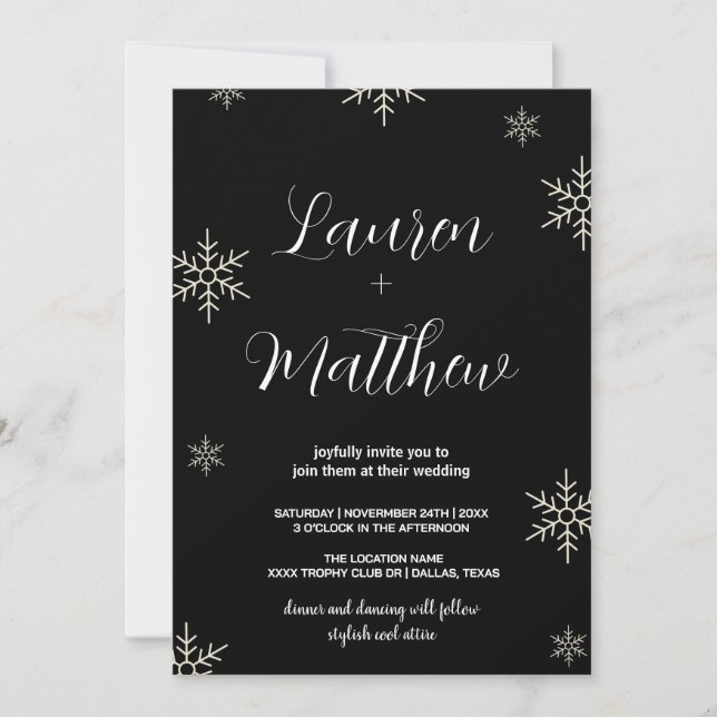 Invitations noires de mariage de neige (Devant)