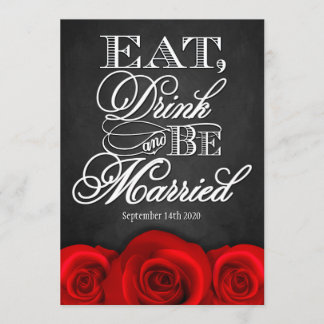 Invitations noires de mariage de rose rouge de