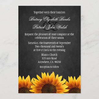 Invitations noires de mariage de tournesol de