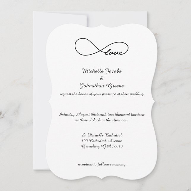 Invitations noires de mariage d'infini d'amour (Devant)