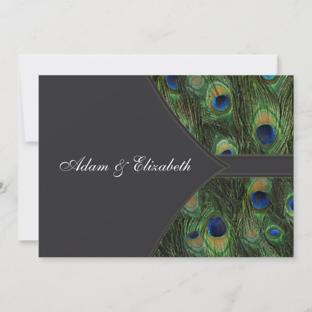 Invitations noires de mariage Peacock (Devant)