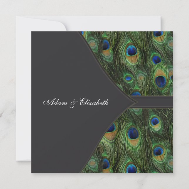 Invitations noires de mariage Peacock (Devant)