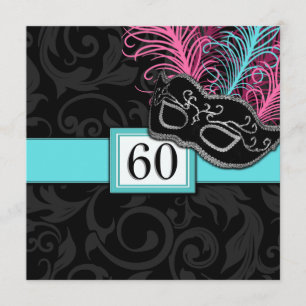 Invitations noires de mascarade d'anniversaire de