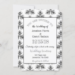 Invitations noires et blanches Damask Classy Weddi