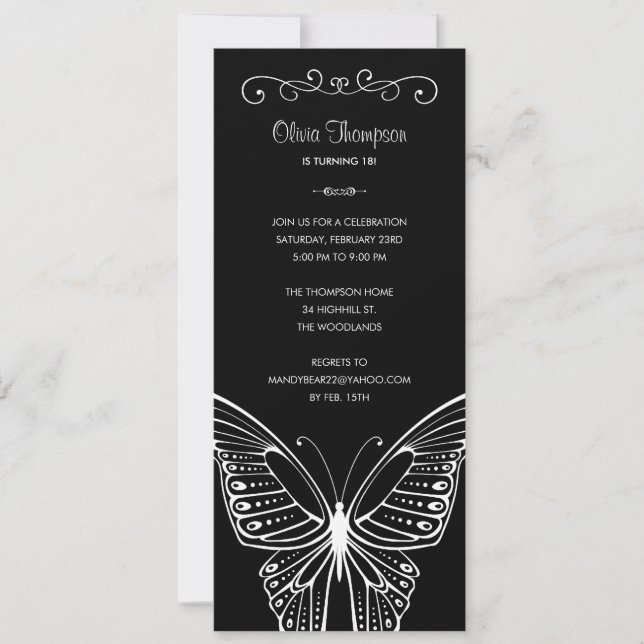 Invitations noires et blanches d'anniversaire de (Devant)