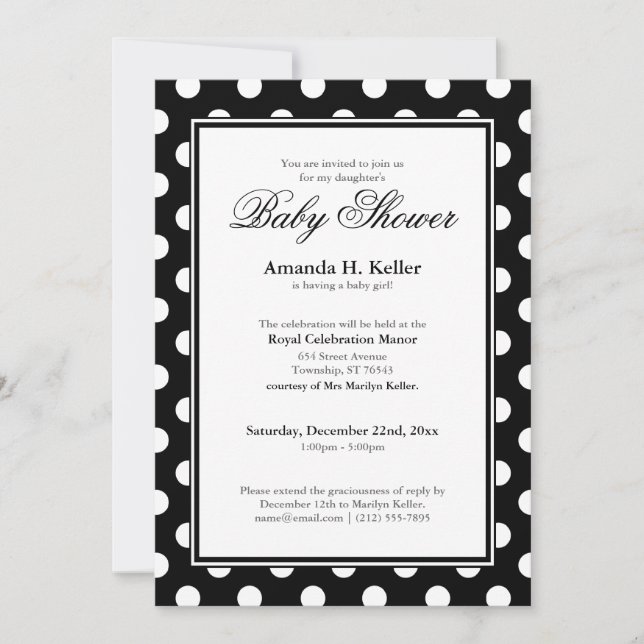 Invitations noires et blanches de baby shower de (Devant)