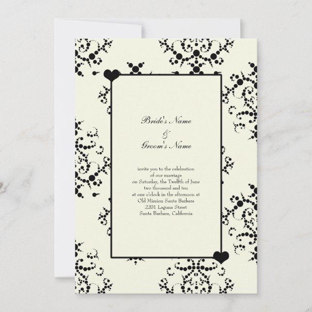 Invitations noires et blanches de mariage (Devant)