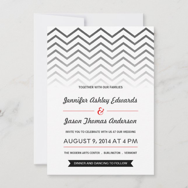 Invitations noires et blanches de mariage d'Ombre (Devant)