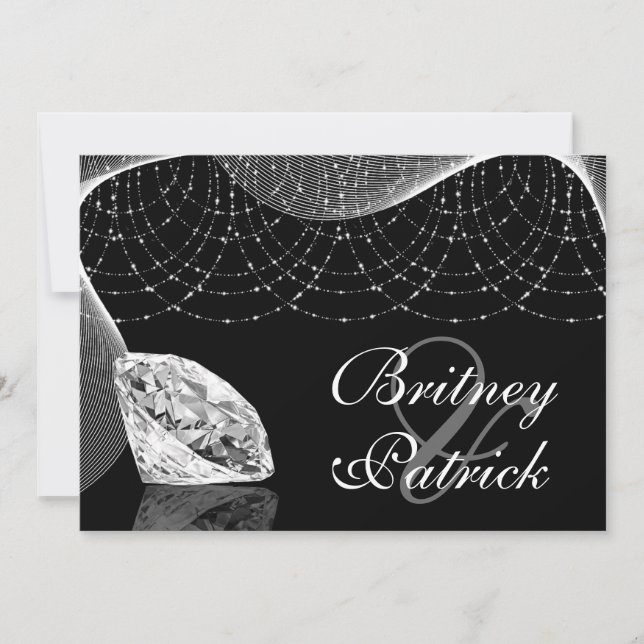 Invitations noires et blanches de noces de diamant (Devant)