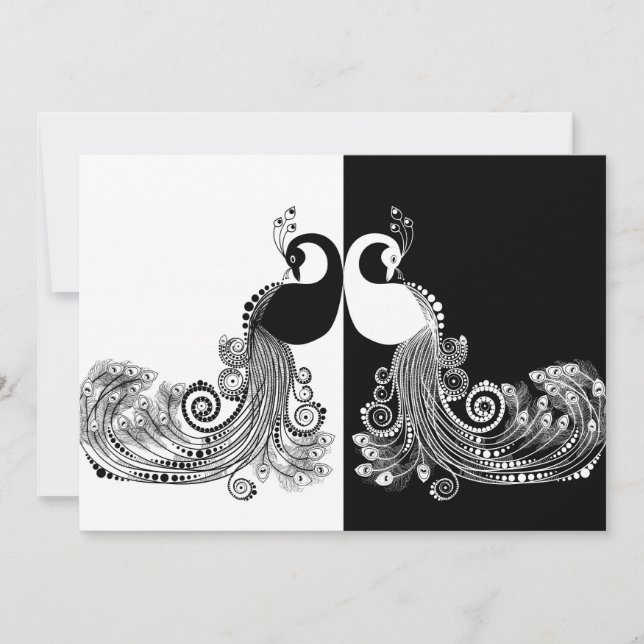 Invitations noires et blanches de paon (Devant)