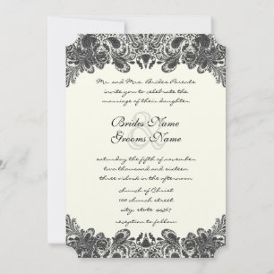 Invitations noires et ivoires de mariage Paisley