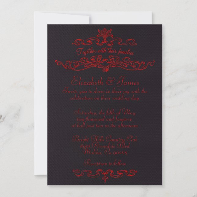 Invitations noires et rouges de luxe simples de (Devant)