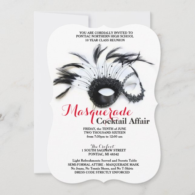 Invitations noires et rouges de mascarade (Devant)
